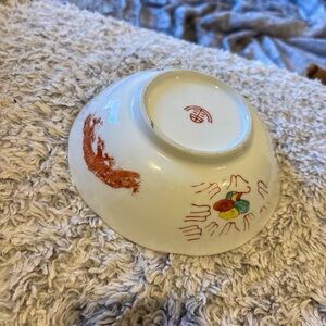 Vintage‎ Chinese Porcelain Bowl Dragon Phoenix White 4.5 Inch Good Hand Painted